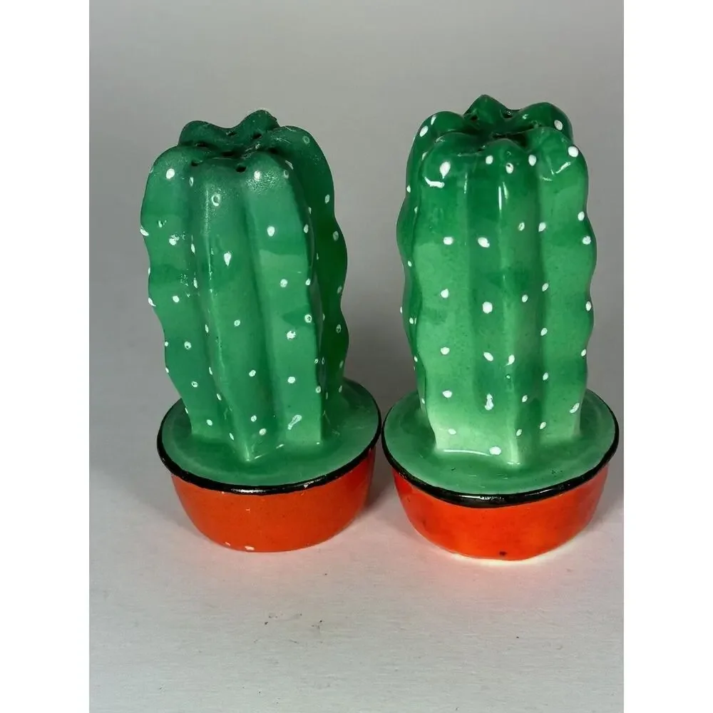 Vintage Japan Cactus Succulent Salt And Pepper Shakers 3 x 1 1/2 in